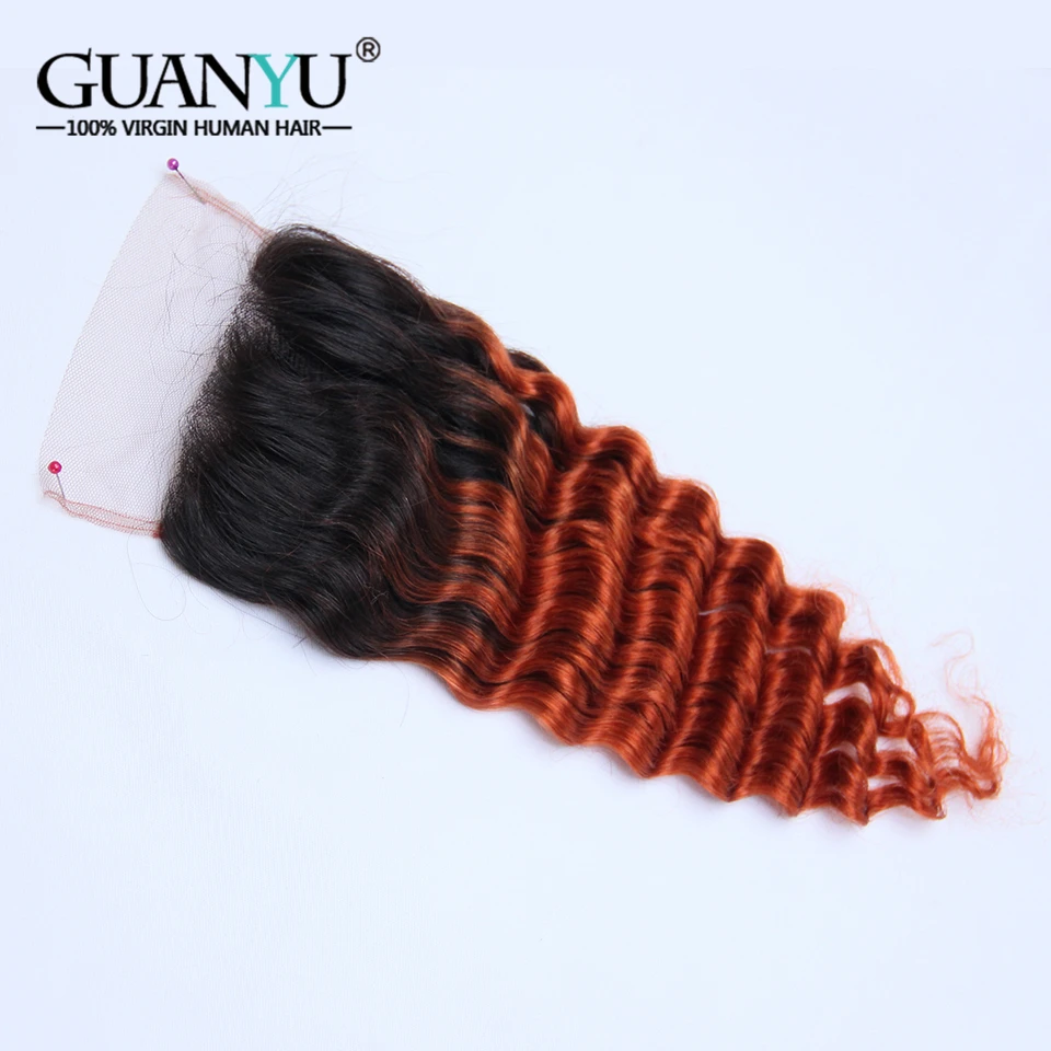 Guanyuhair Ombre Culy пучки волос 2 тона Remy перуанские глубокие волнистые волосы 3 пучка с закрытием Ombre 1B/130 красные пучки волос