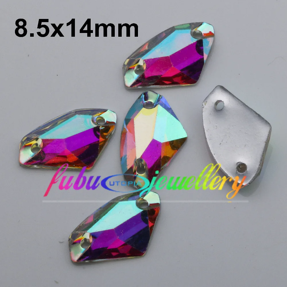 

Free Shipping, 100pcs/Lot, 8.5x14mm Crystal AB / Clear AB Flat Back #3256 Galactic AX Sew On Stones
