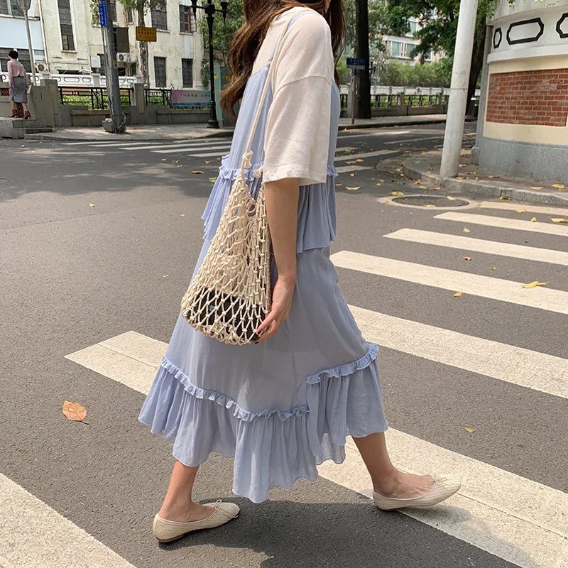 Новая выдолбленная сетчатая дизайнерская женская сумка с хлопковой шнуровкой