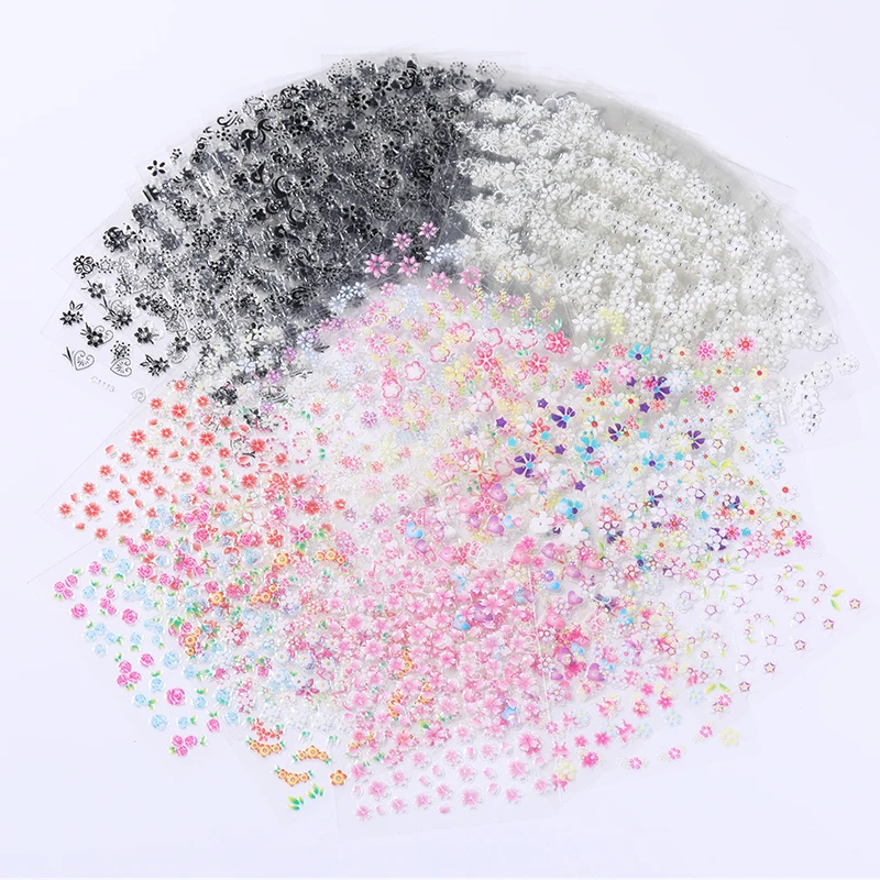 3D-Наклейки для ногтей 20 шт. переводные наклейки с цветами черные белые цветные