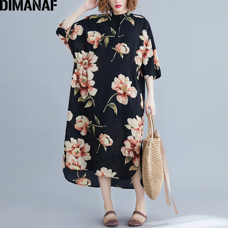 Женский шифоновый сарафан DIMANAF свободное длинное платье с цветочным принтом