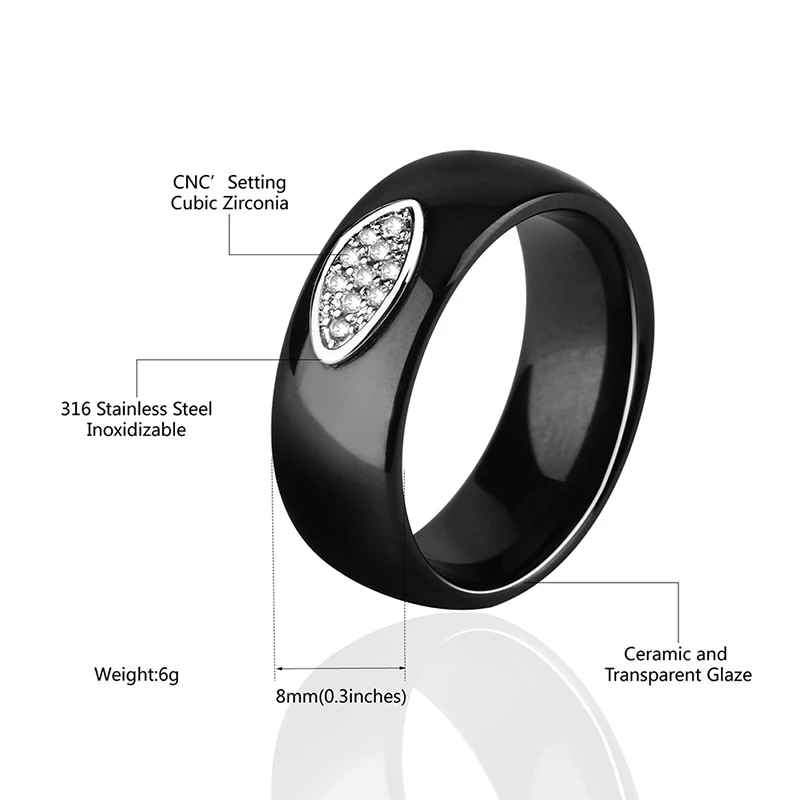 Женское керамическое кольцо с фианитом ширина 8 мм | Украшения и аксессуары