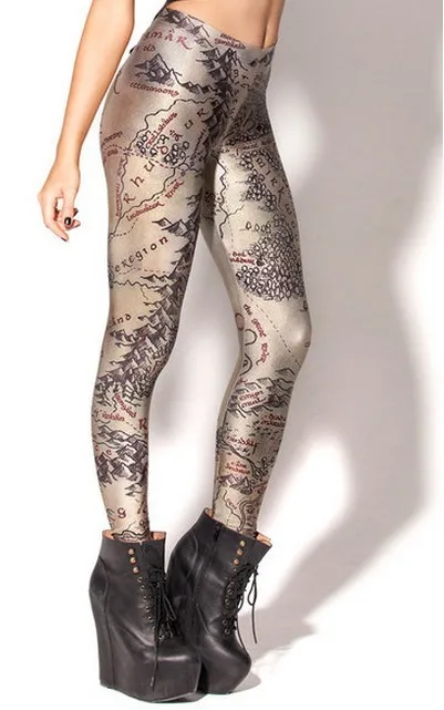 SexeMara Middle Earth Map Digital Print Leggings Women Fashion Gothic Creative Fitness Shape Slim Popular Elastic Pants BL-099 | Женская