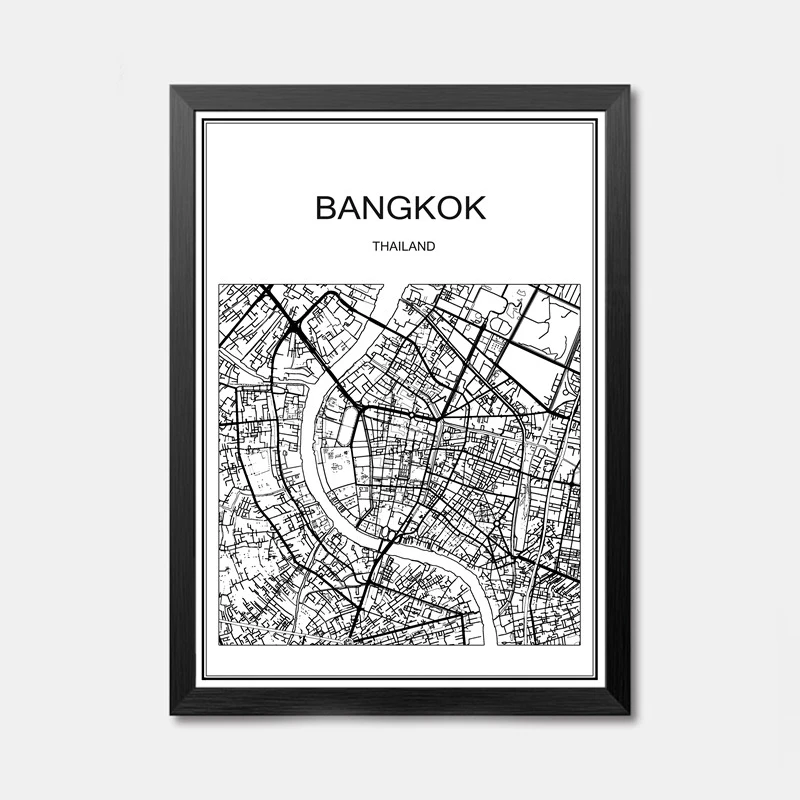 Bangkok Карта всемирно известных городов абстрактное плакат искусство крафт-бумажный постер для бара/Кафе Ретро Эскиз художественное оформление роспись Наклейка на стену 42x30 см - Цвет: Bangkok