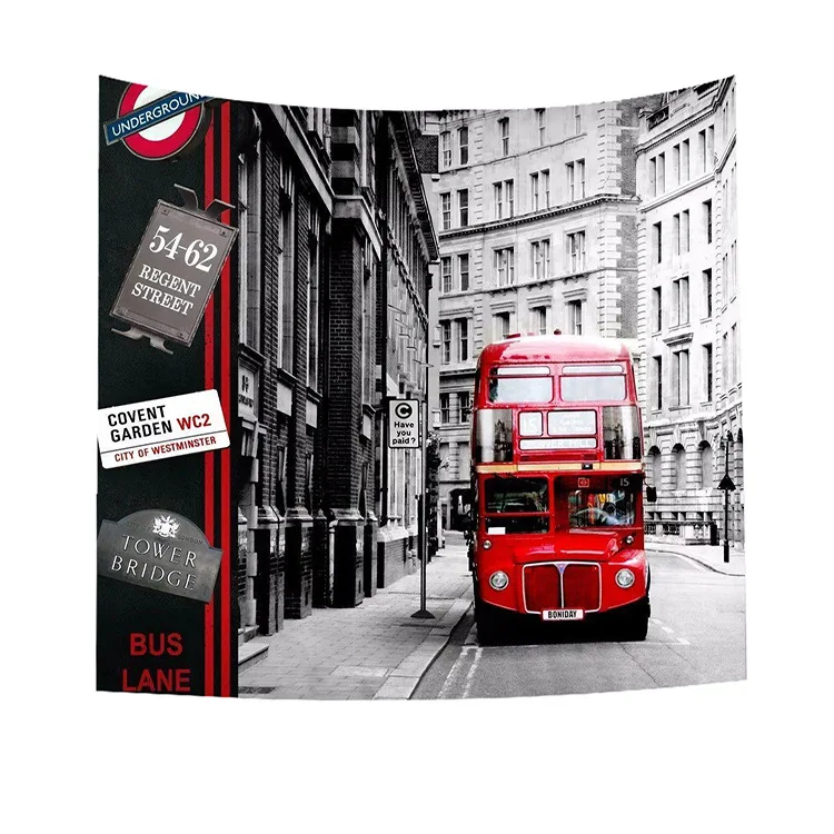Винтажный двухэтажный гобелен с изображением автобуса домашний декор настенный