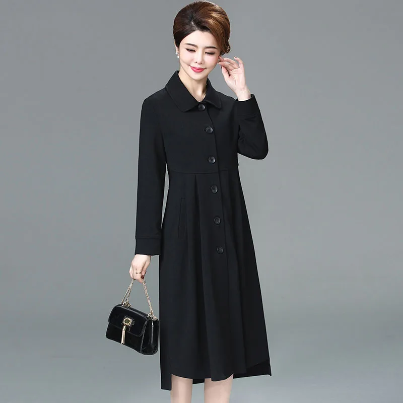 

2019 autumn winter new arrival trench coat women elegant medium long slim turn down collar outerwear