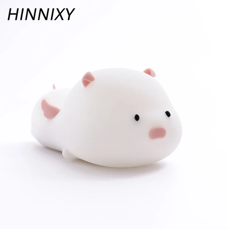 Hinnixy Милая свинья Ночник детская прикроватная LED ГРМ розовый синий красочные USB