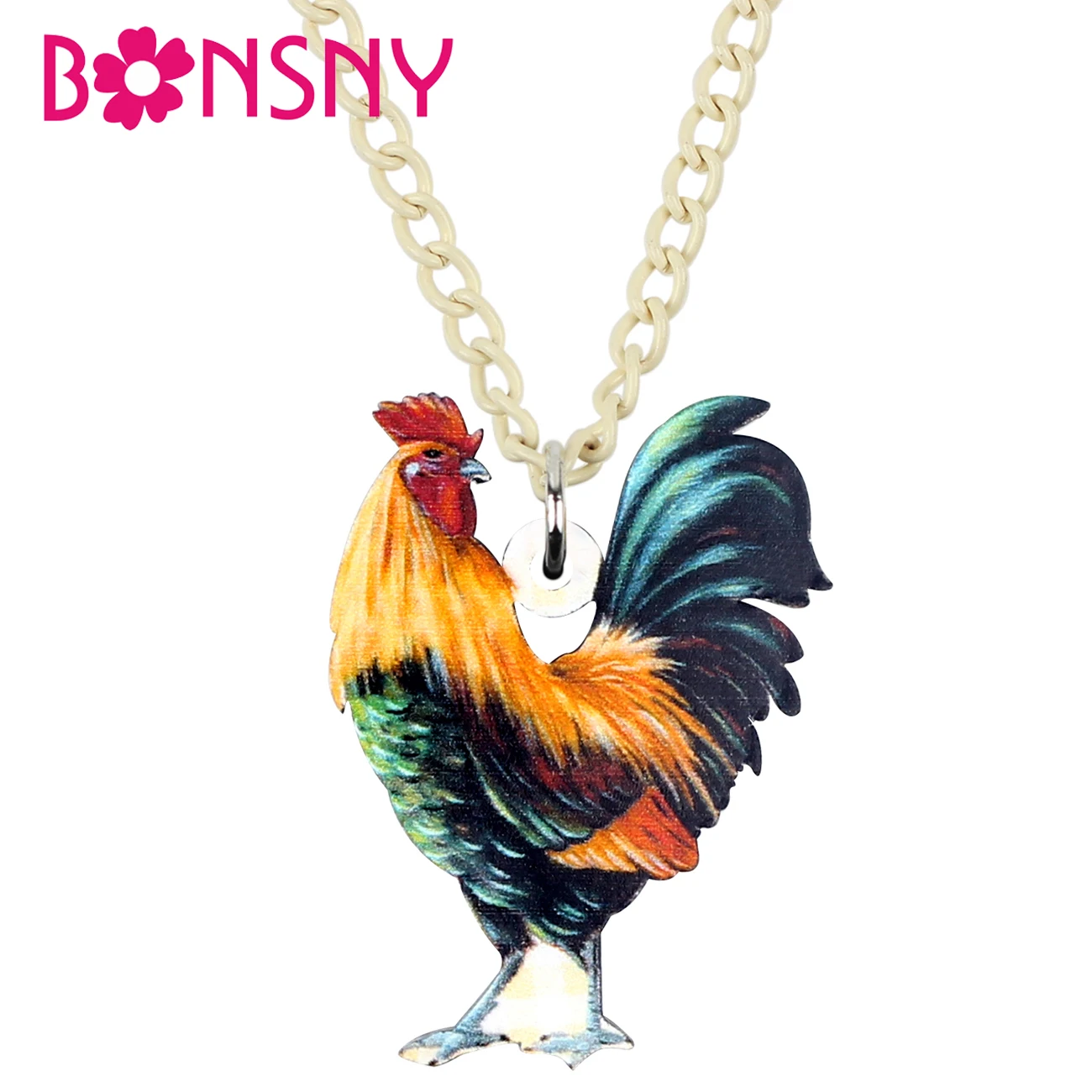 Bonsny Акриловый Уникальный китайский петух Кулон ожерелье цепочка чокер модный