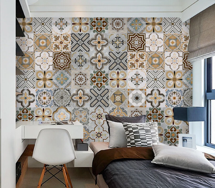 Настенные 3D обои на заказ ретро мозаика из цветного кирпича в стиле для спальни