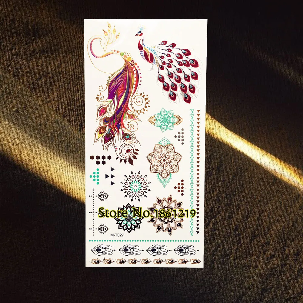 

1PC Sexy Body Art Gold Silver Metallic Tattoo GGLH-06 Cat Wing Moon Star Necklace Design Waterproof Temporary Tattoo Paper Paste