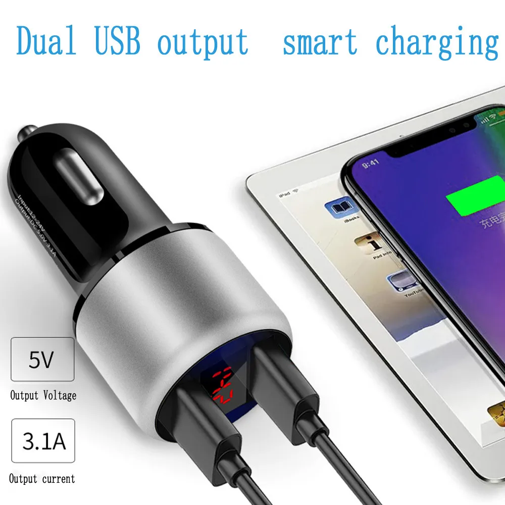 3.1A двойной зарядное устройство USB 2 порта ЖК-дисплей 12-24V Зажигалка на