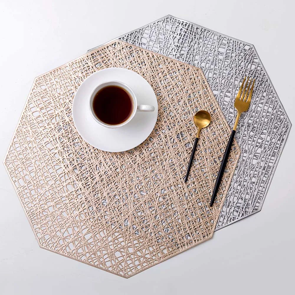 

4pcs/lot Placemats Octagonal Hollow Waterproof Non Slip Table Mats Heat-insulated Pad Coaster Home Decoration Placemat