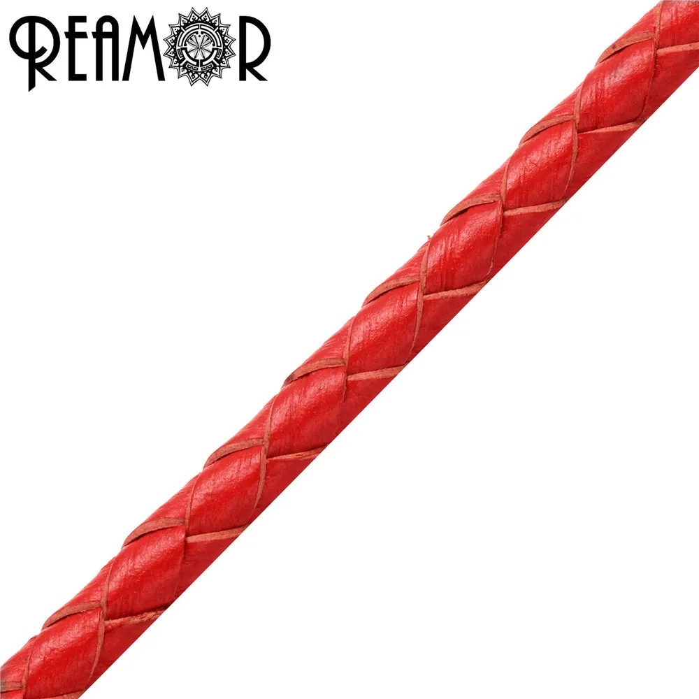 REAMOR Новая мода 4 мм Натуральная Плетеная кожа Веревка Цепи для панк браслет DIY ювелирных изделий фурнитура - Цвет: Red