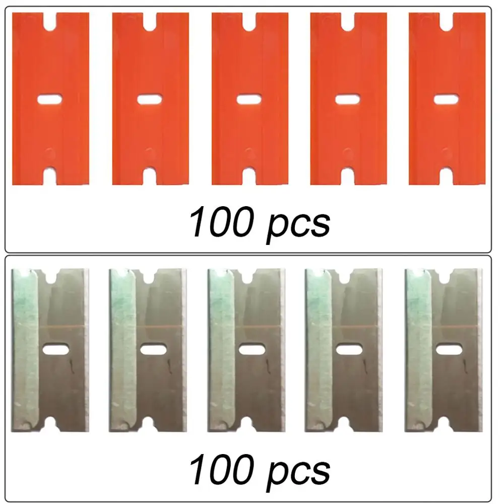 

200PCS Plastic Steel Razor Blades For Window Tint Tool Ceramic Glass Oven Paint Razor Scraper Car Glue Sticker Knife E13+E14