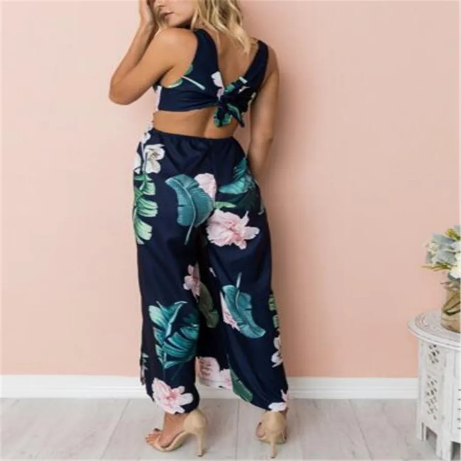 Женский летний бандажный комбинезон Boho с высокой талией цветочным принтом