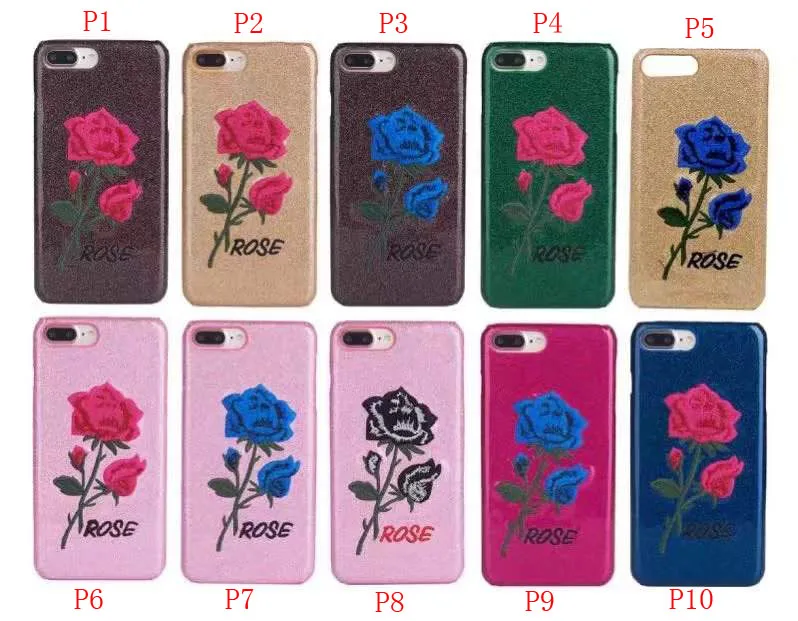 FULAIKATE Embroidery Rose Case for iPhone 7 Glitter Flower Hard Back Cover iPhone7 4.7&quot Phone Protective Funda Cases |