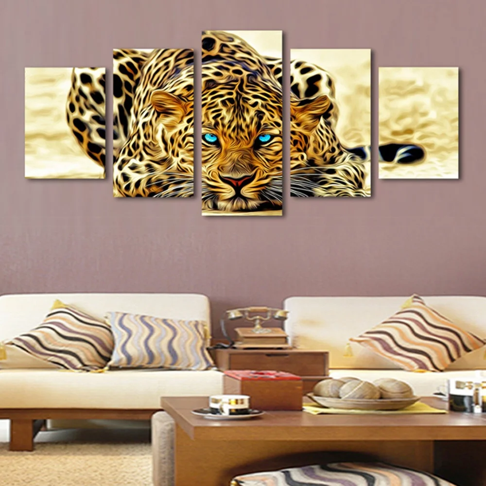 5 панелей HD печать животных Африканский леопард картина холст декор комнаты
