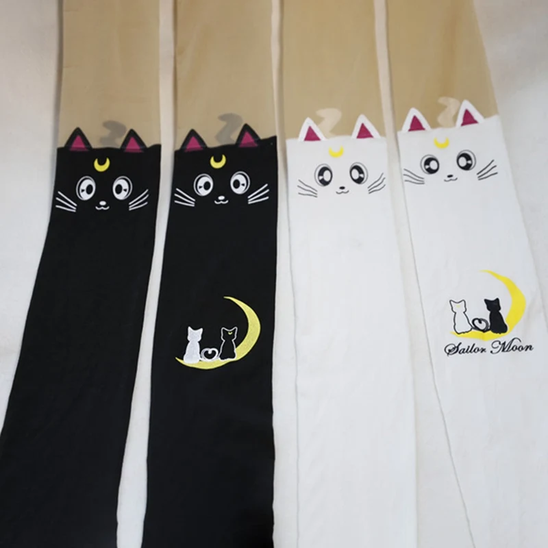 Горячая аниме Сейлор Мун Косплей Костюм Женщины Луна кошка Носки Колготки шелковые колготки леггинсы чулки черный и белый