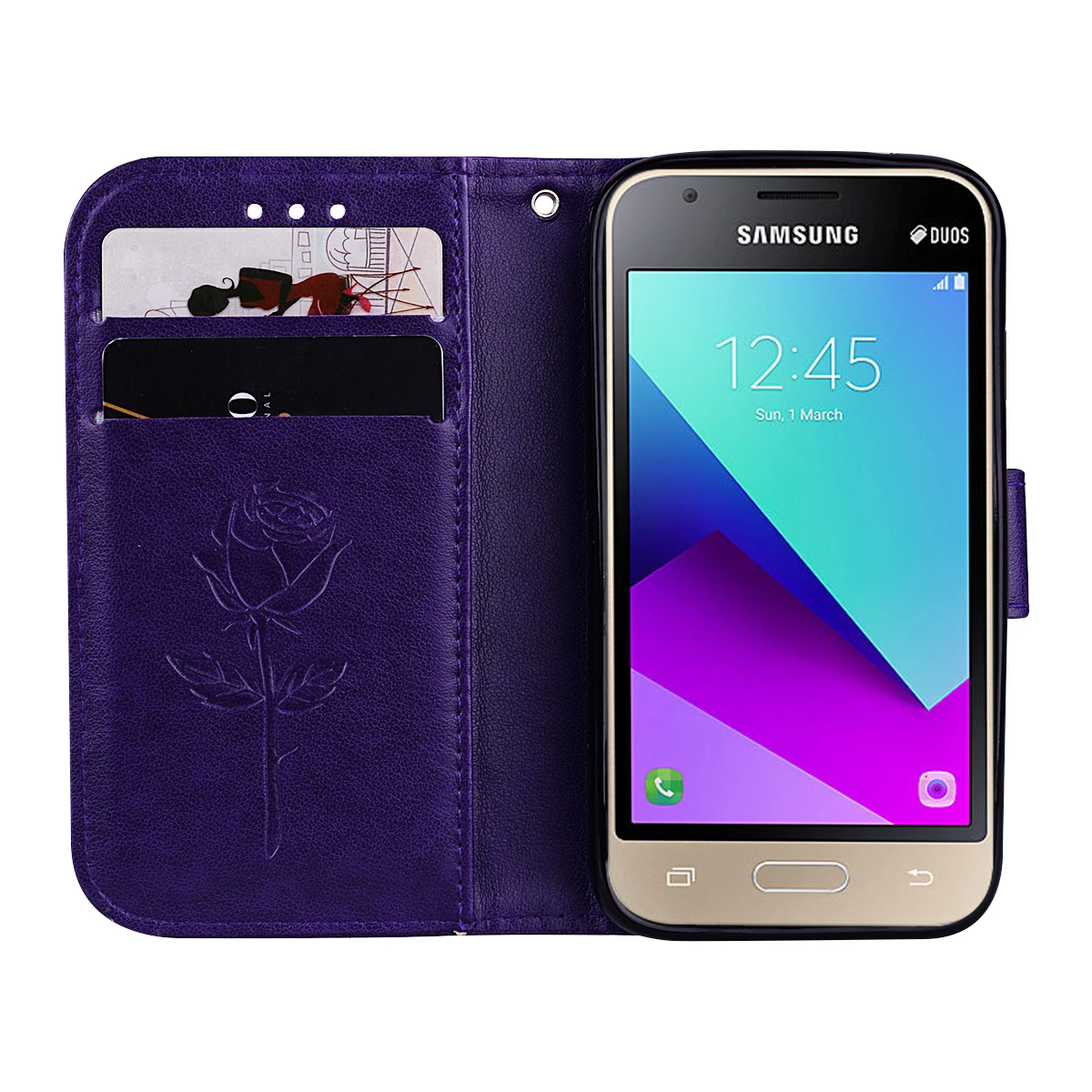 Purple Чехол для телефона для samsung Galaxy J1 Mini Prime J106F цветочный дизайн кошелек кожаный флип чехол s для Galaxy J1 Mini Prime - Цвет: Purple