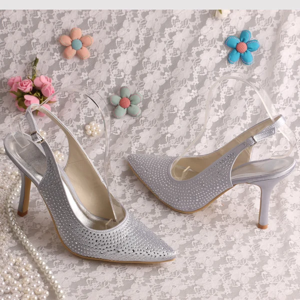 Женские свадебные туфли Wedopus со стразами с острым носком темно-синие вечерние