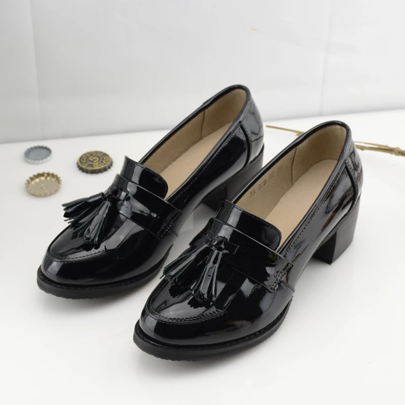 Из натуральной кожи Сезон осень Новые туфли на толстом каблуке в стиле ретро