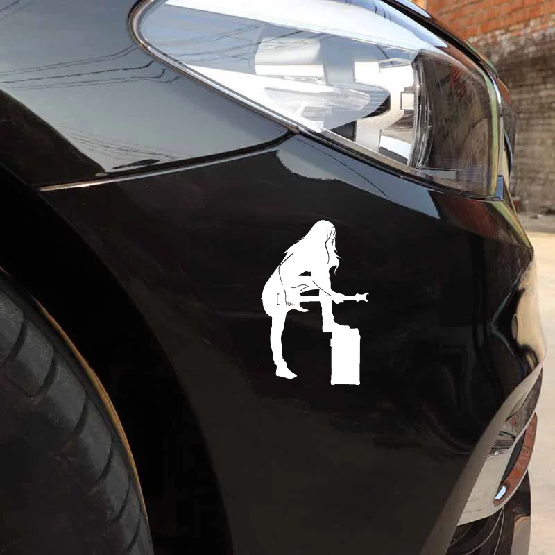 

YJZT 10.7CM*16.4CM Fun Rock Star Rock Pop Music Guitar Vinyl Black/Silver Car Sticker C22-0623