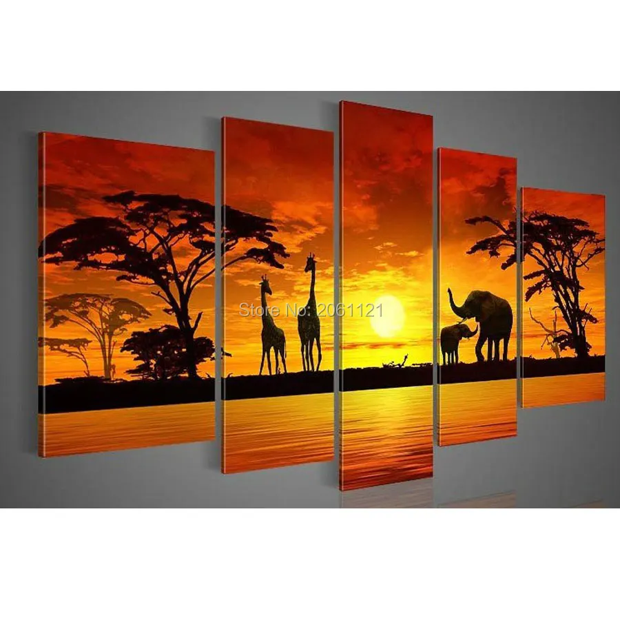 

hand-painted bright golden sunset landscape canvas oil painting 5pcs/set oil wall art decoration shining sunshine picture