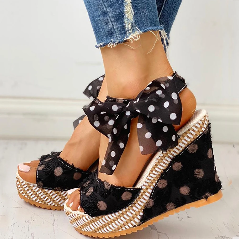 INS/милые женские туфли на танкетке в горошек для отдыха Женские Повседневные