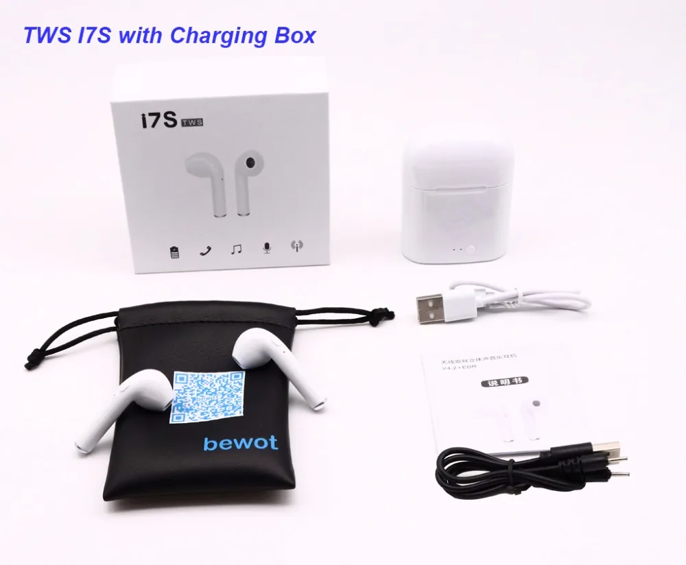 Bewot Bluetooth наушники TWS i7S настоящие Беспроводные спортивные гарнитура в ухо с