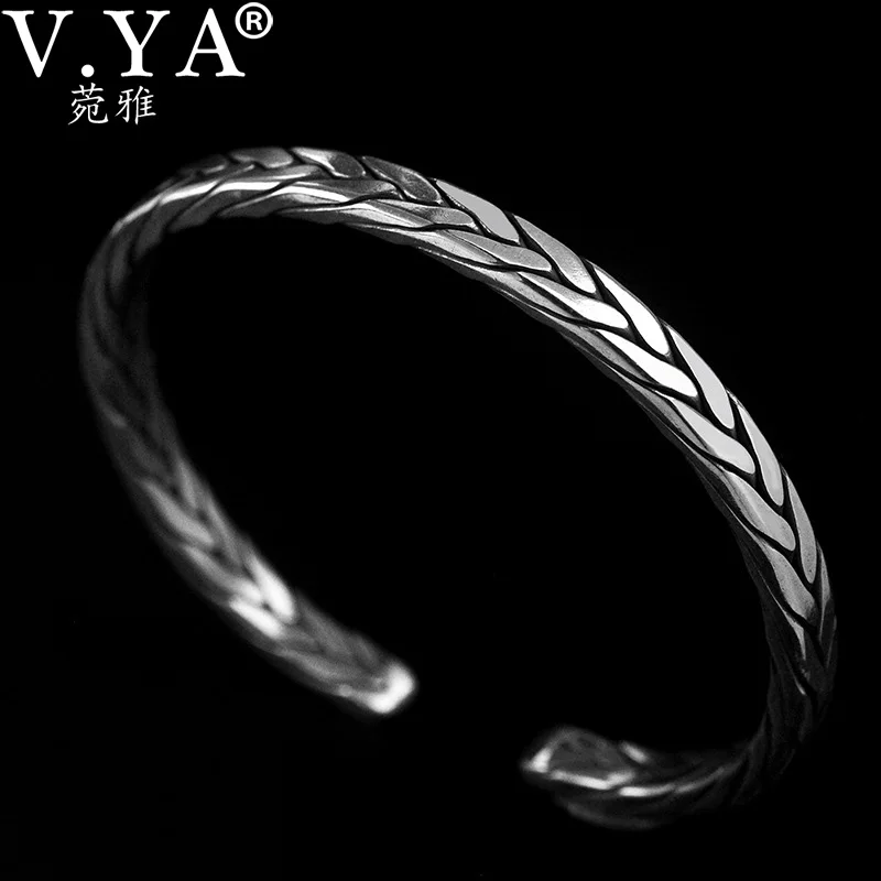 V. YA, 925, Стерлинговое Серебро 990 пробы, браслет, ювелирное изделие, ретро тайское серебро, тисненый, открывающийся браслет для мужчин и женщин, серебряный браслет