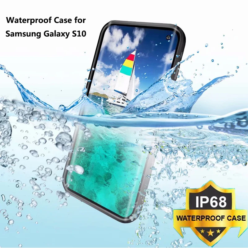 

For Samsung Galaxy S10 S 10 Case IP68 Waterproof Case for Samsung S10 Cover Diving Underwater PC TPU Armor Cover + hydrogel film