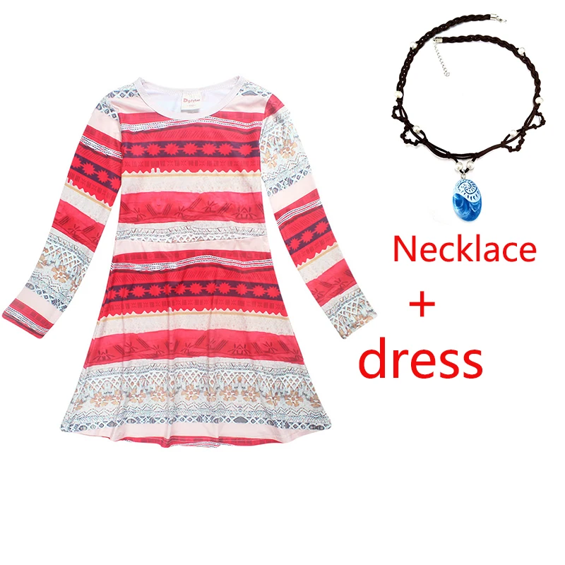 Dress and nec Вечерние маскарадные костюмы принцессы Моана для детей, платье Vaiana, костюм с ожерельем для Хэллоуина, костюмы для детей, подарки для девочек - Цвет: Dress and nec