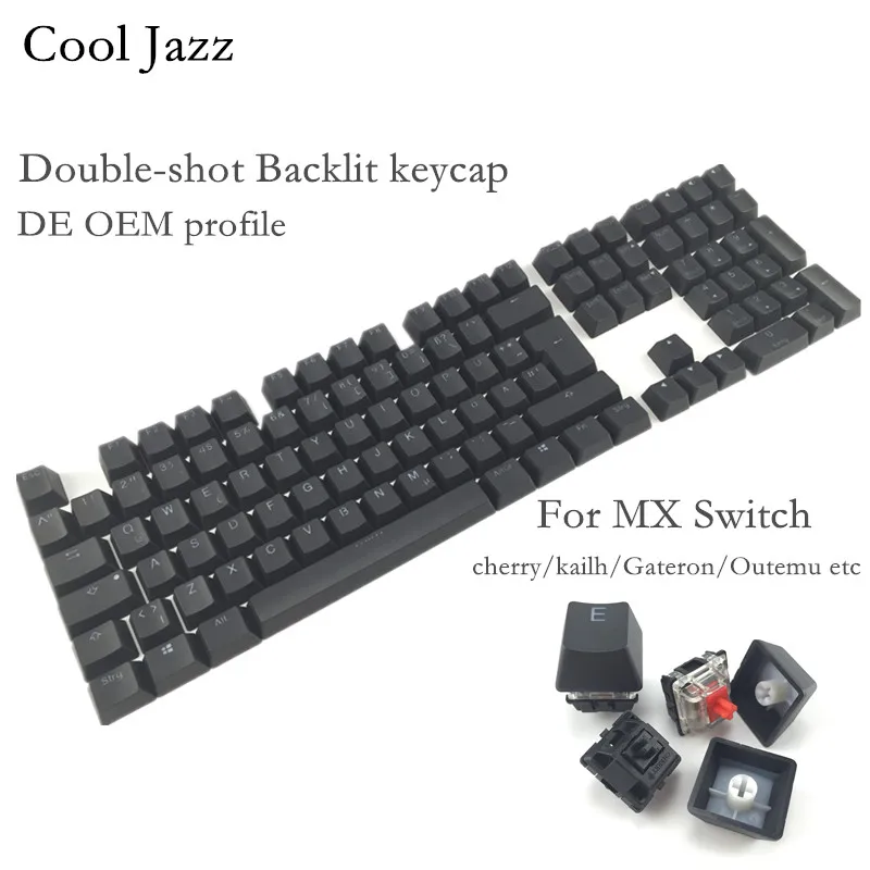 

Колпачки для клавиш с подсветкой Cool Jazz, колпачки для механической клавиатуры MX, черные, белые, толстые колпачки для клавиш PBT DE ISO, 108