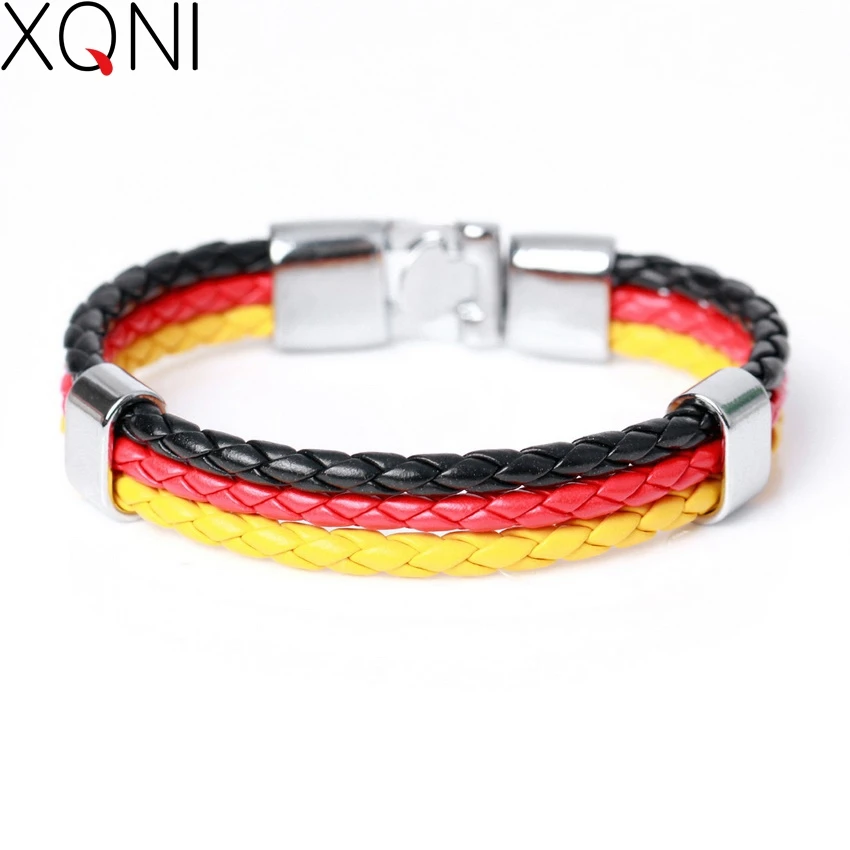 

XQNI High Quality Multilayer Bandage Brand DIY Leather Bracelets Germany Flag Strands Bandage Charm Friendship Bracelet For Men.