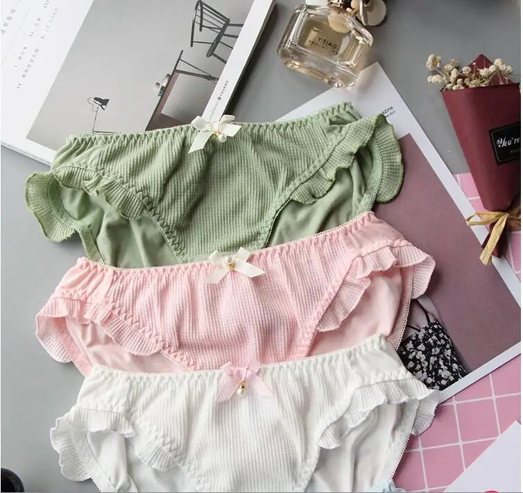 Трусики женские кружевные с бантом и жемчугом в японском стиле|pearl underwear|underwear
