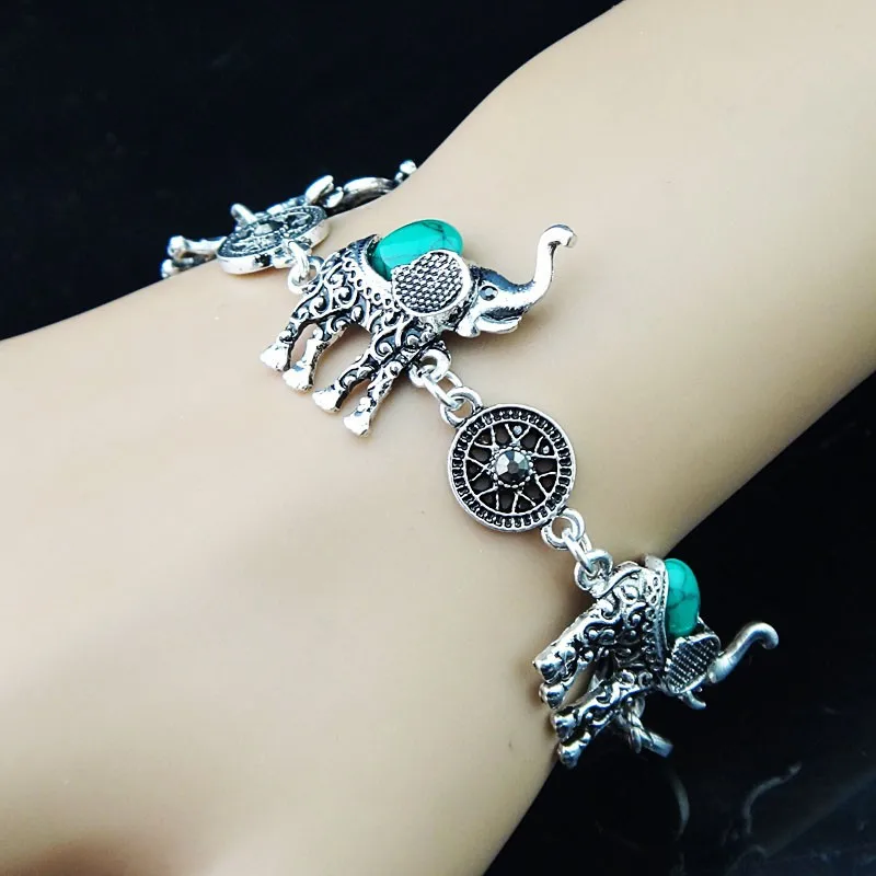 3 шт слон Зеленый Бирюзовый ожерелье браслет серьги женское животное античное