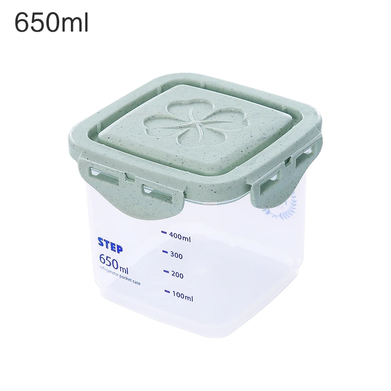 Blue 650ml 4 размера прозрачный Кухня холодильник для хранения пластиковая коробка для органайзера для специй Закрытая банка с крышкой фасоли гайка зерна Еда контейнер для хранения - Цвет: Blue 650ml