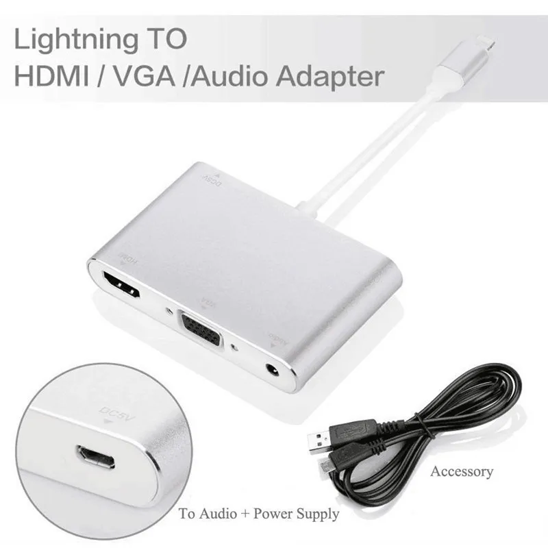 Адаптер Lightning/HDMI/VGA для IPhone X 8 7S 6S Plus 1080P|Переходники и адаптеры| |