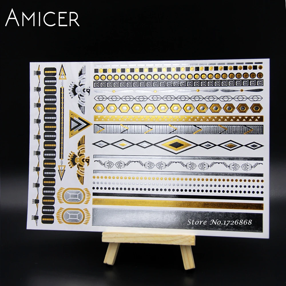 Временные татуировки для боди-арта золотые блестящие металлические