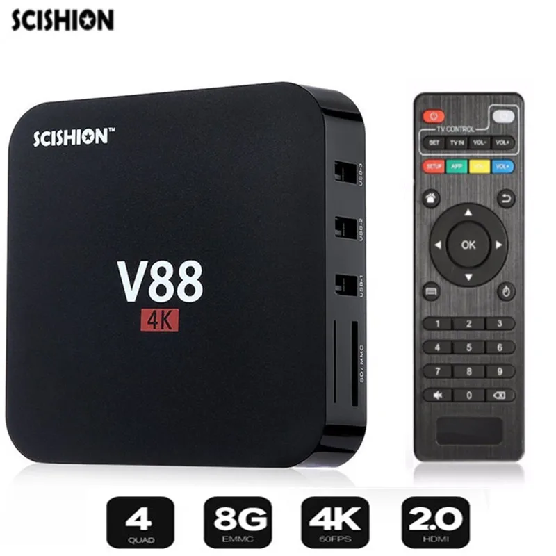 Scishion V88 4 К Android 6.1 Smart TV Box Rockchip 1 г оперативной памяти 8 ROM Quad Core USB wi Fi Full с грузом 1.5