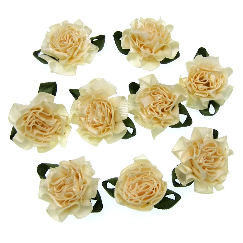 Кремовая атласная ткань с цветами листьями и оборками 1 дюйм 30 шт. Аппликации