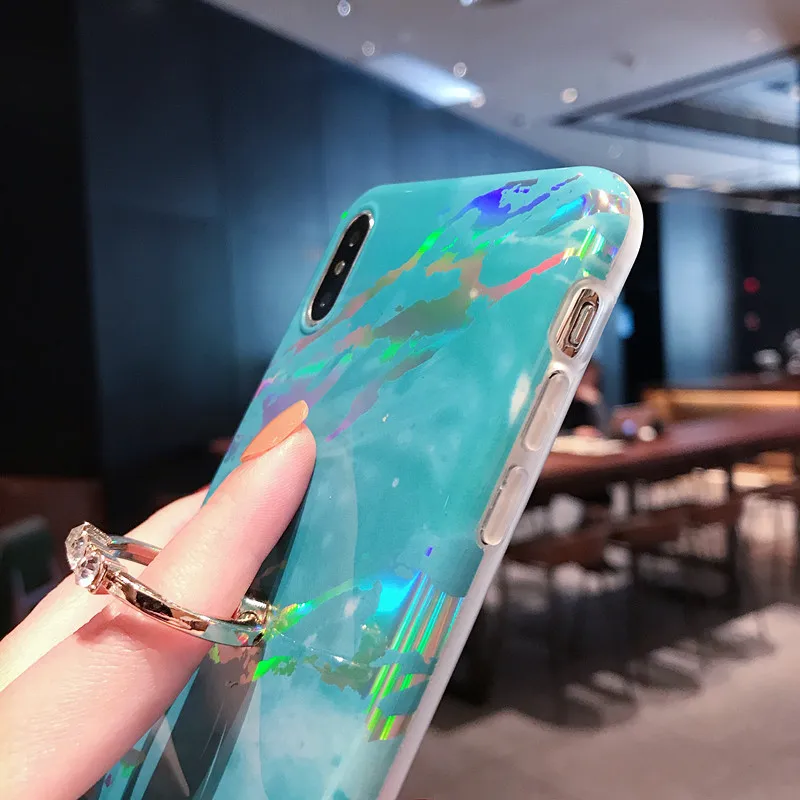 Мраморный чехол для iPhone 11 Pro Xs Max Xr X лазерный держатель подставка кольцо чехлы