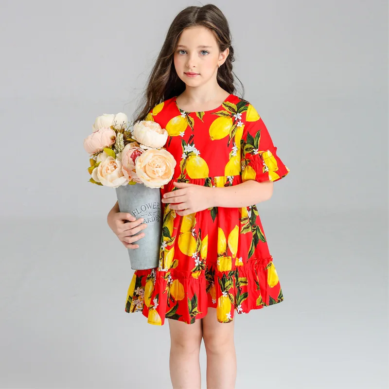 Children's dress summer girls in the sleeve новые девушки сшивание lemon большой хлопок dress|summer girl|girls