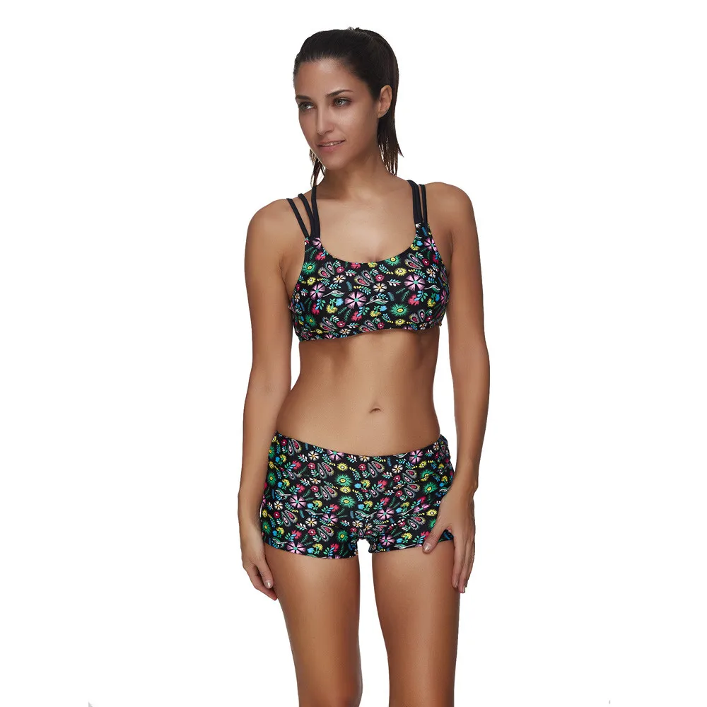 Женский купальник бикини комплект из трех предметов с шорты для серфинга