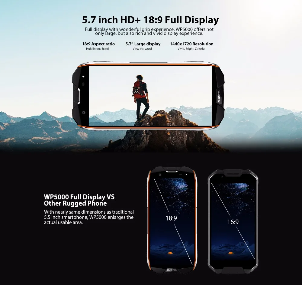 Oukitel WP5000 18:9 полный дисплей 5,7 ''мобильный телефон 6 ГБ ОЗУ 64 Гб ПЗУ IP68 Водонепроницаемый Восьмиядерный Android 7,1 5200 мАч 4G смартфон