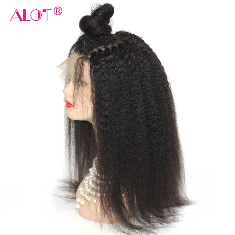 Kinky Straight Lace Front Wig Pre Plucked With Baby Hair 180% Lace Front Brazilian Human Hair Wigs For Black Women Remy Alot
