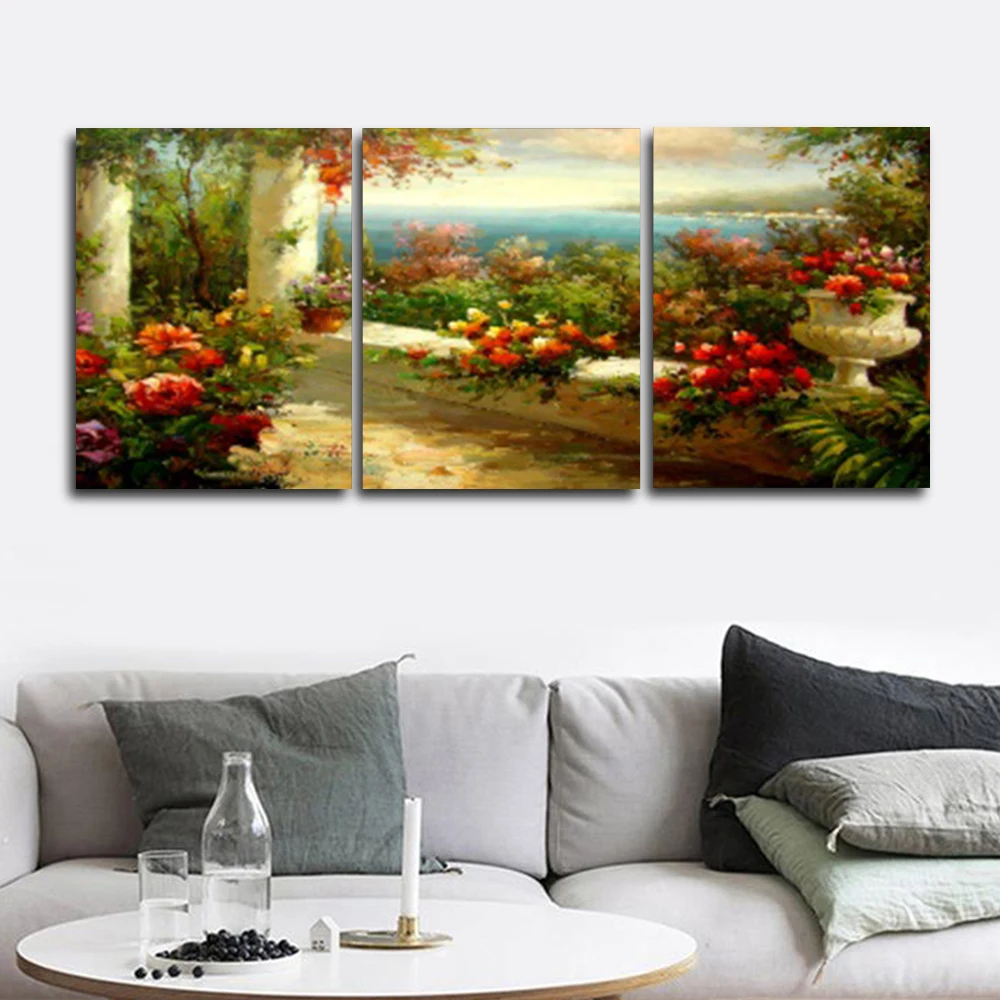 

Laeacco Abstract 3 Panel Blooming Flowers Garden Posters and Prints Classic Wall Art Paintings Pictures Home Living Room Decor