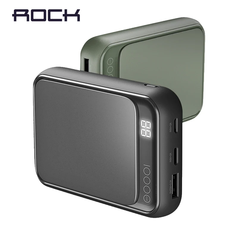ROCK Mini цифровой дисплей внешний аккумулятор 10000 мАч портативный двойной USB для iPhone