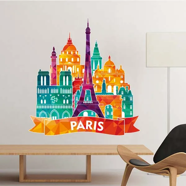 Castle Paris France Landmark National Flag Architecture Custom Landscape Illustration Pattern Wall Sticker | Дом и сад