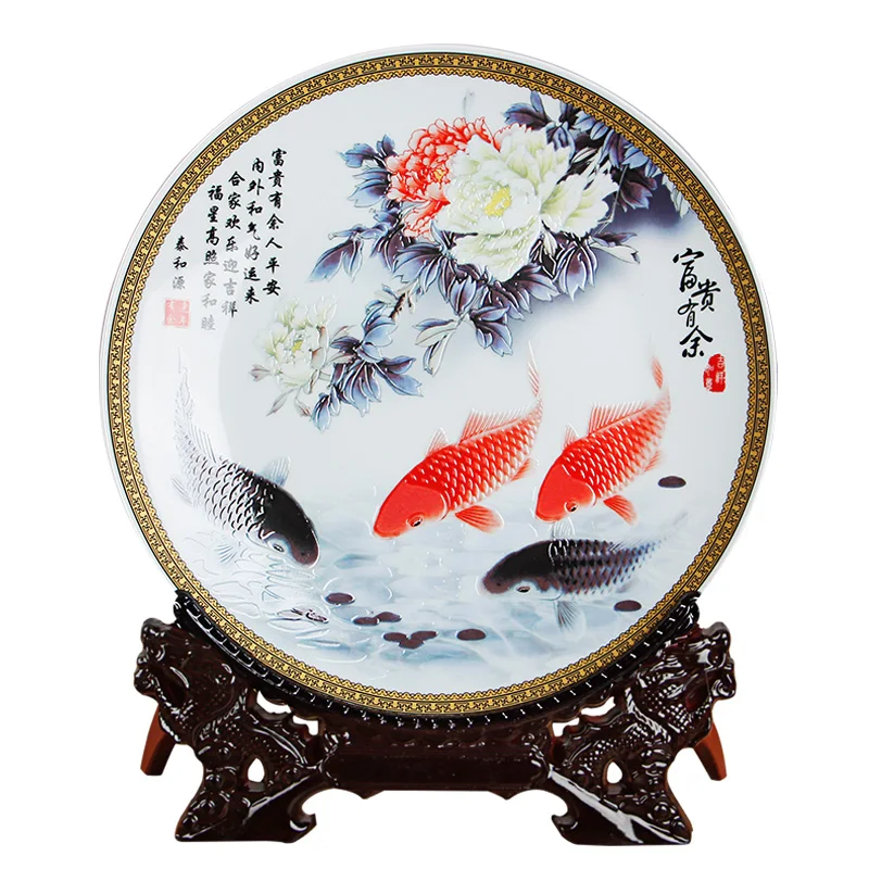 Jingdezhen Ceramic Landscape Fish Horse Porcelain Decorative Plate Metope For Living Room Hotel | Дом и сад